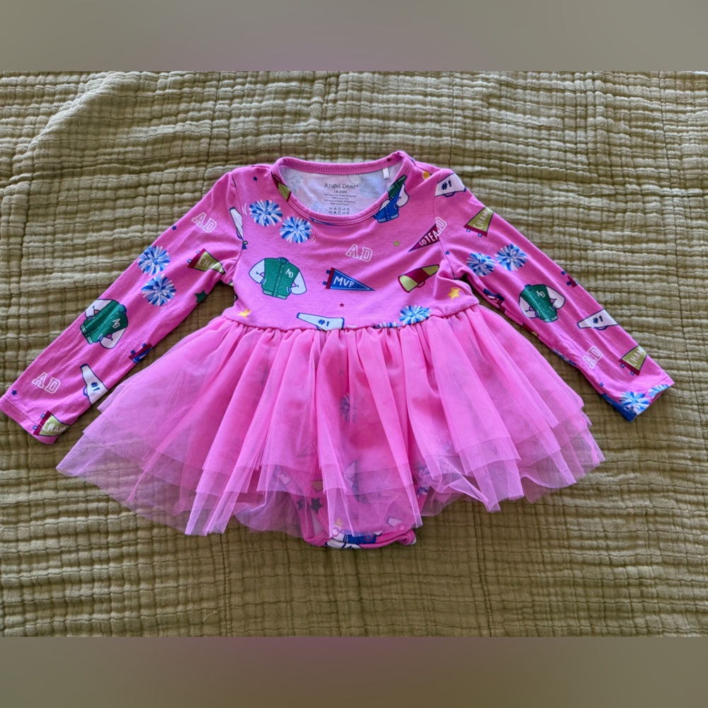 Angel Dear Cheerleader Pink Tulle Bodysuit Dress